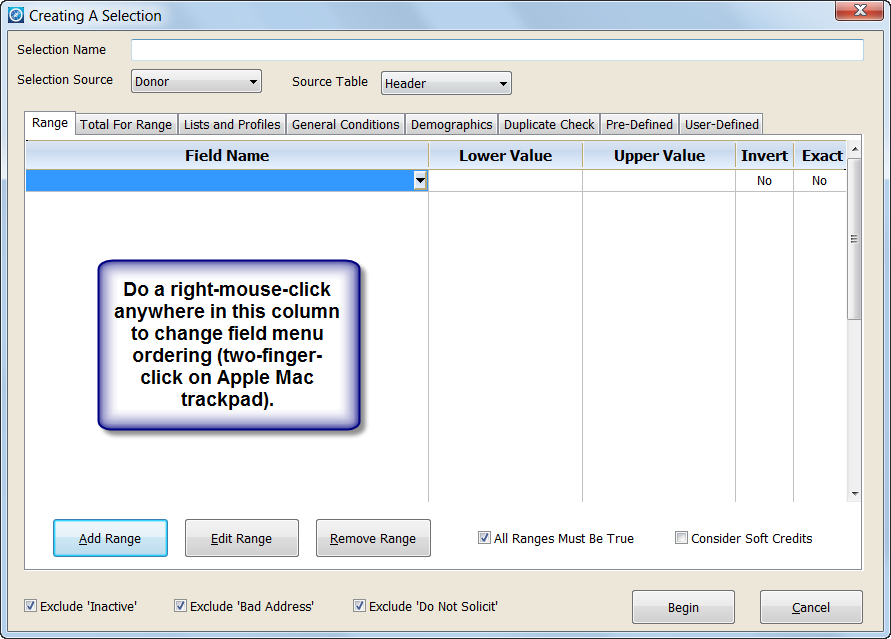 Field Menu Ordering Example