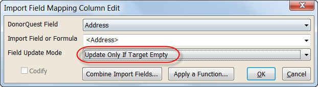 Import Field Mapping Update Mode